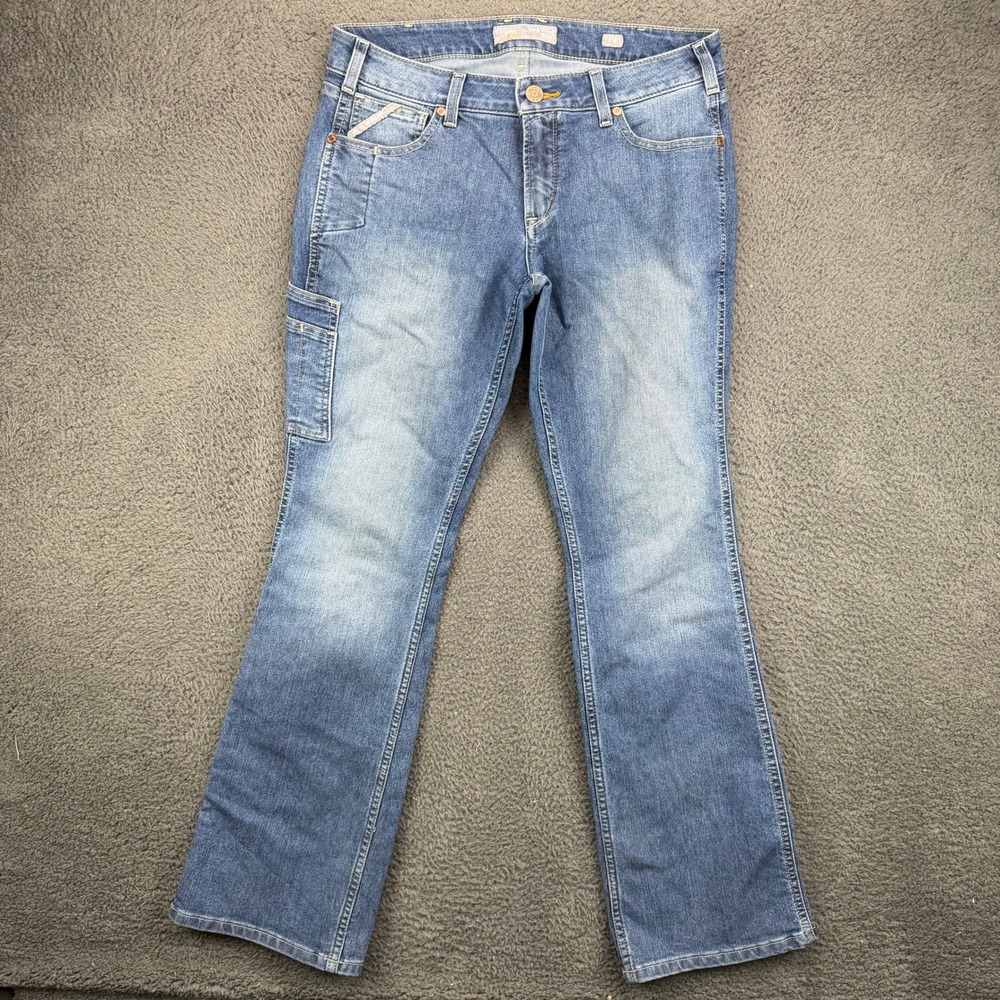Ariat Rebar Women 31R Mid Rise Boot Cut Jeans Blue Denim Utility Carpenter Pants